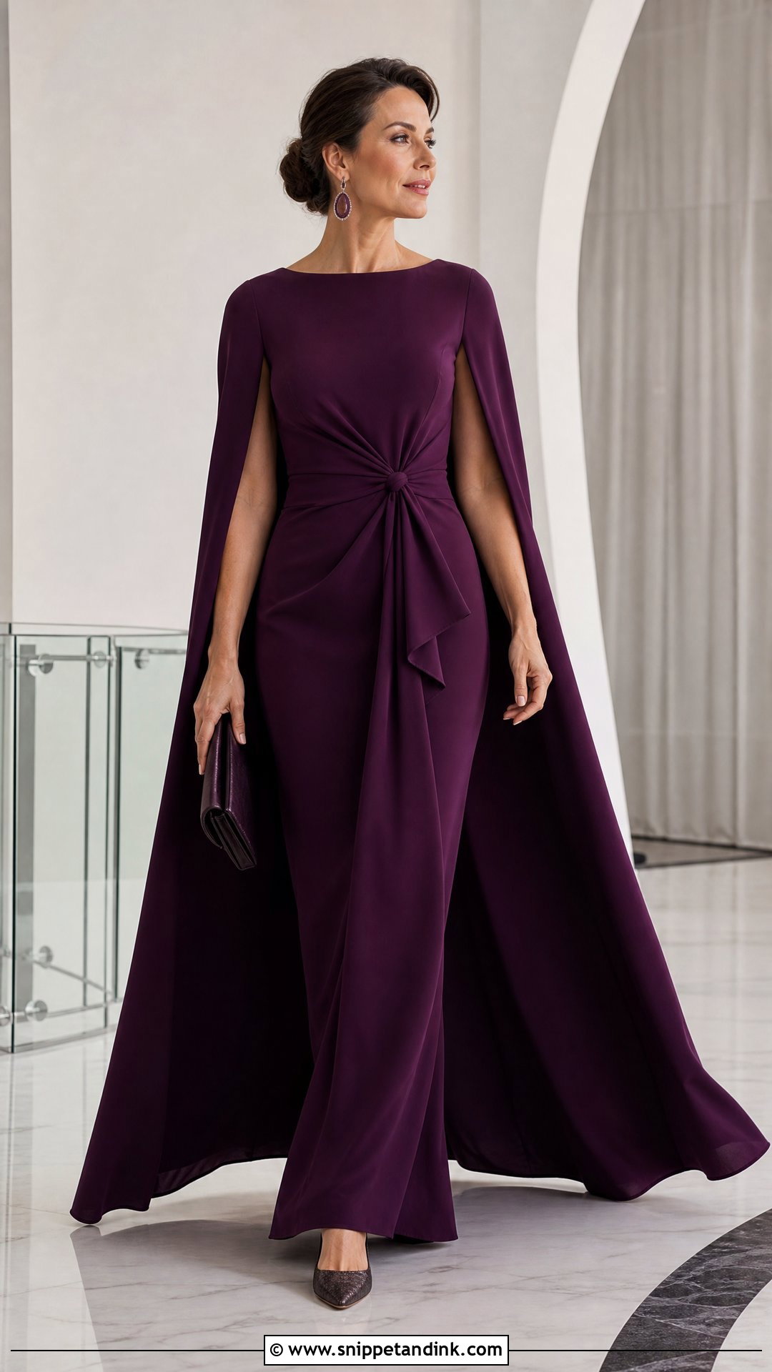 Plum Cape Sleeve White Tie Gown Outfit - Snippet and Ink - 20 White Tie Attire Ideas