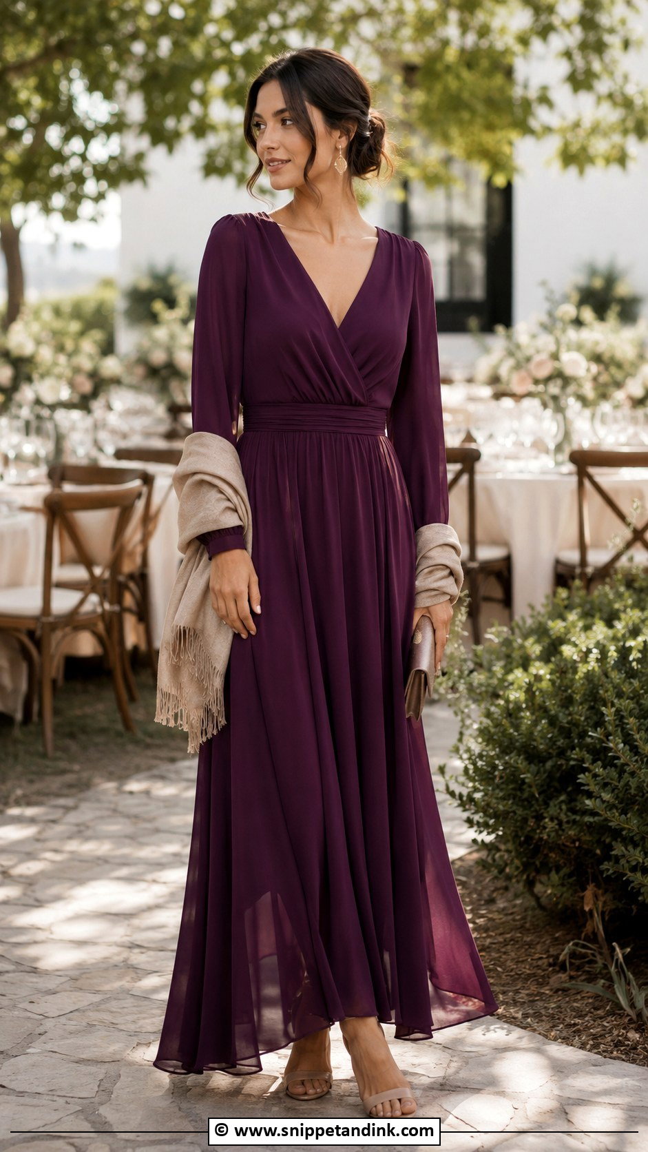 Plum Chiffon Maxi Dress Outfit - Snippet and Ink - 30 Autumn Wedding Dress Ideas