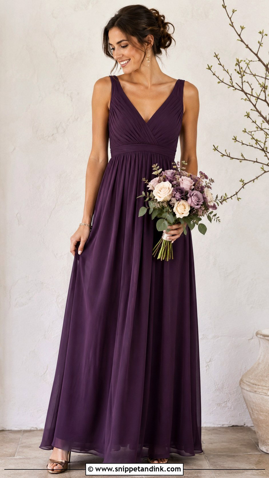 Plum Empire Waist Wedding Entourage Gown - Snippet and Ink - 20 Wedding Entourage Gowns