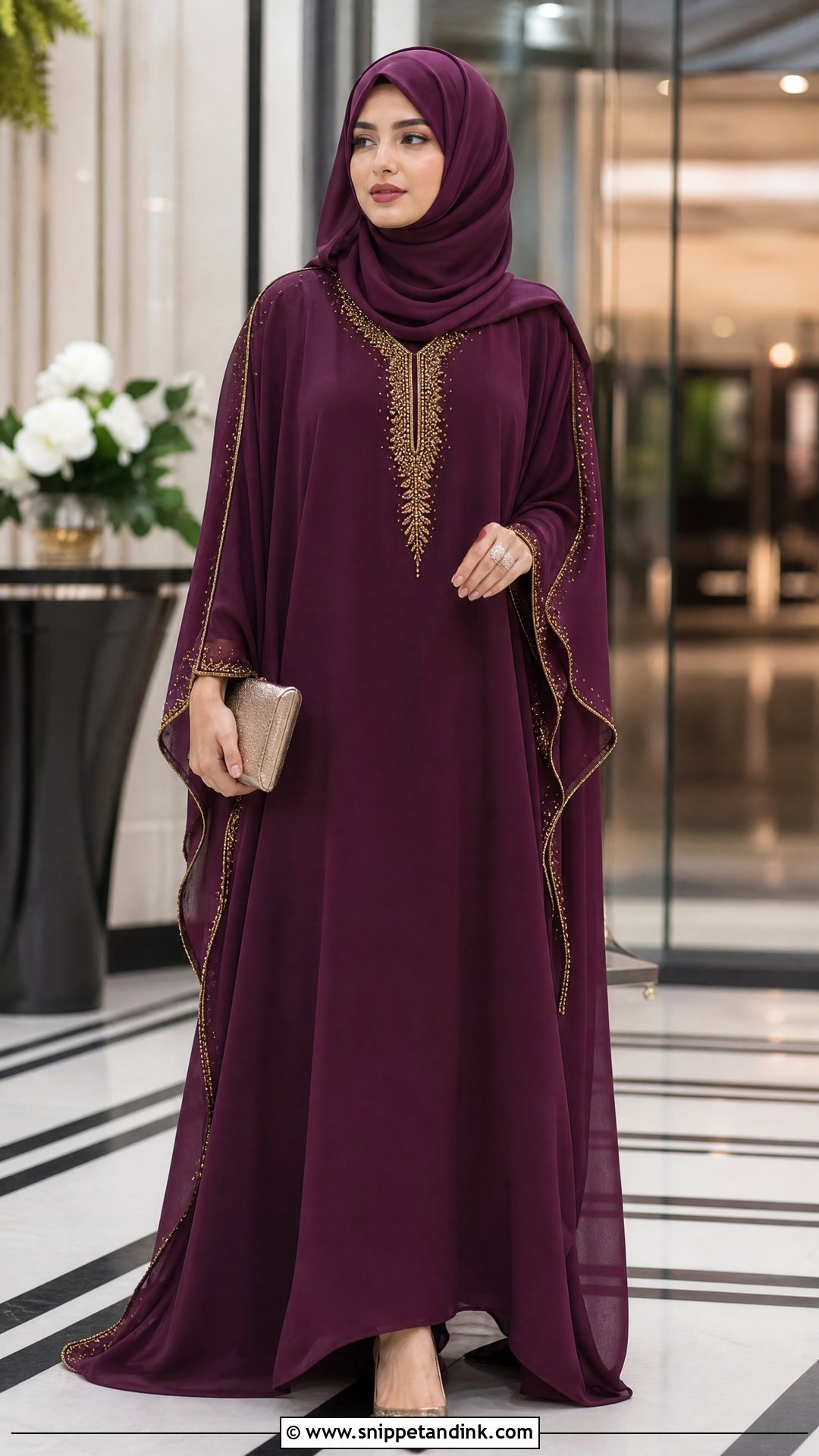 Plum Kaftan With Draped Hijab - Snippet and Ink - 20 Pakistani Hijab for Wedding Party Ideas