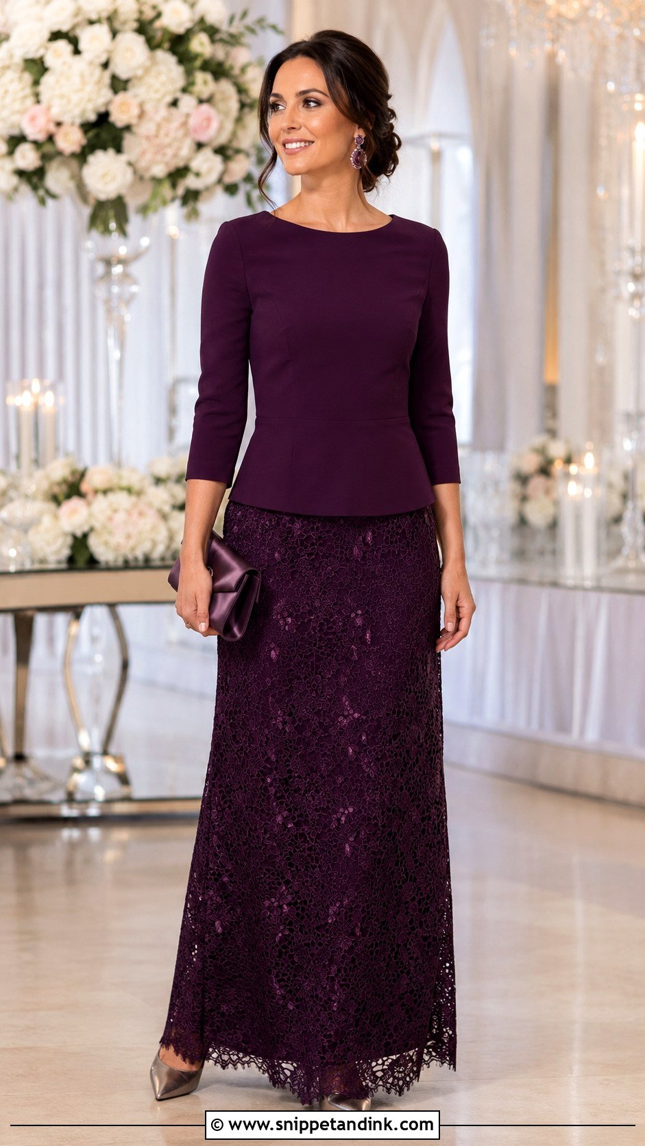 Plum Lace Long Skirt With Crepe Top - Snippet and Ink - 20 Long Skirt Outfits for Wedding