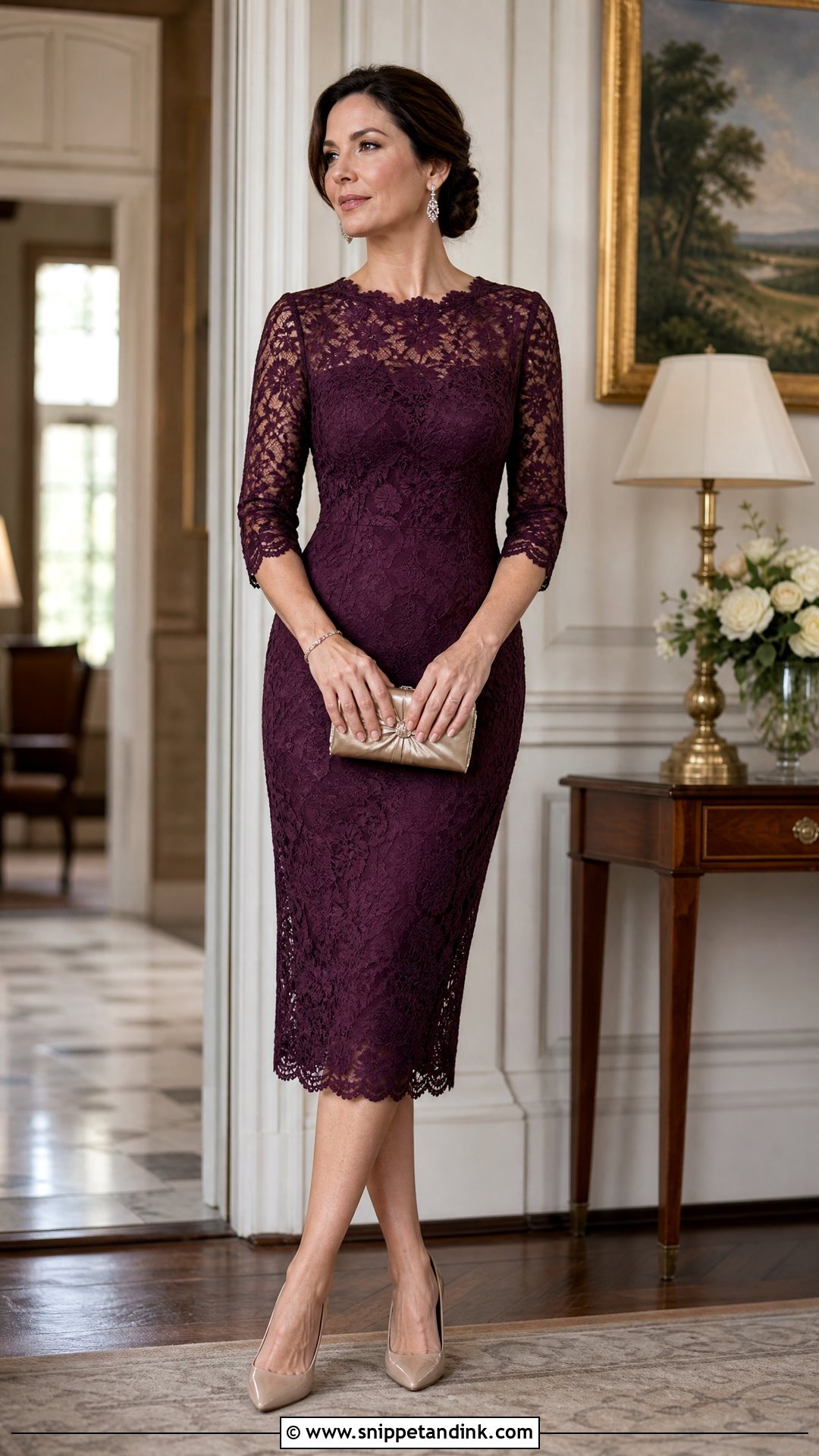 Plum Lace Midi Cocktail Formal Wedding Attire - Snippet and Ink - 25 Cocktail Formal Wedding Attire Ideas