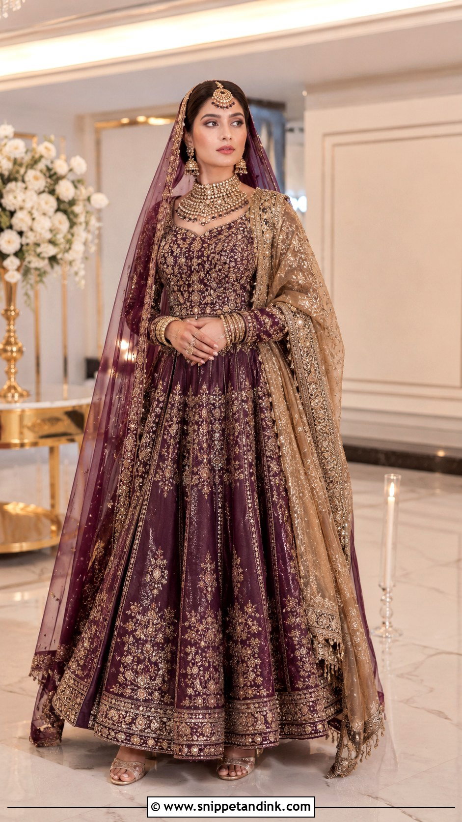 Plum Lehenga With Gold Embroidery Barat Dress - Snippet and Ink - 20 Barat Dress for Bride Ideas