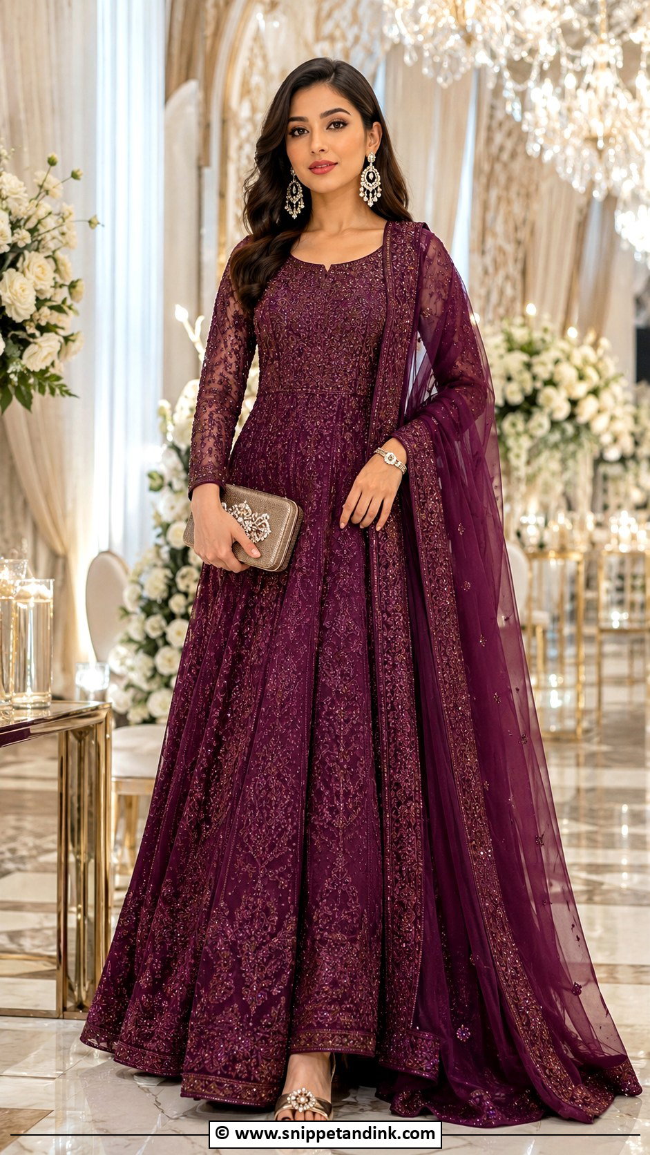 Plum Long Frock For Barat - Snippet and Ink - 25 Barat Dresses for Bride Sister