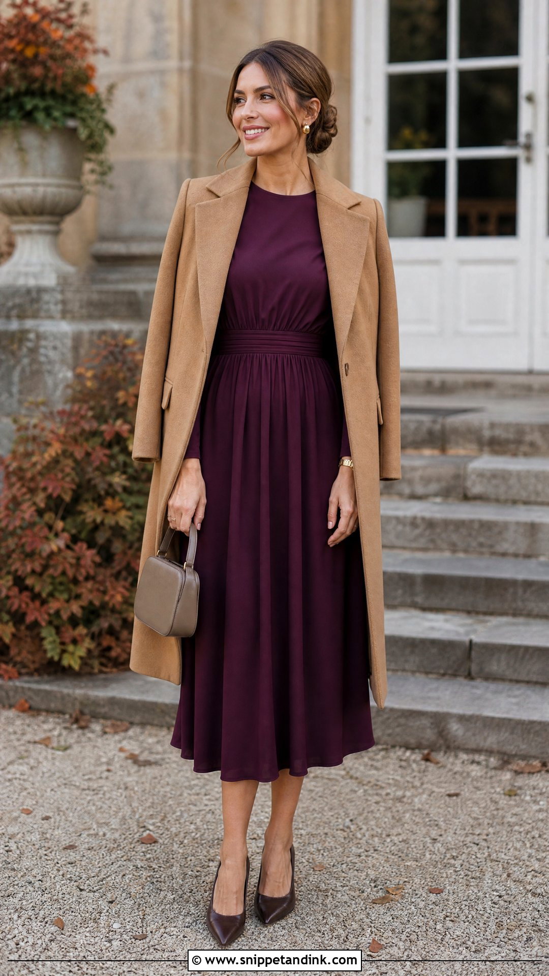 Plum Long Sleeve Dress Wedding Outfit - Snippet and Ink - 20 Old Money Outfits for Wedding