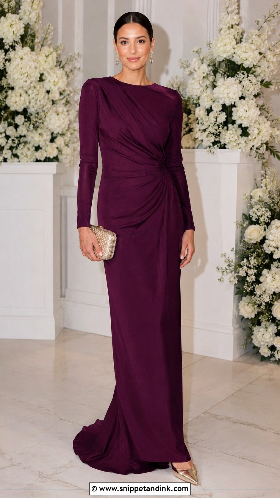 Plum Long Sleeve Gown Outfit - Snippet and Ink - 25 White Tie Wedding Ideas