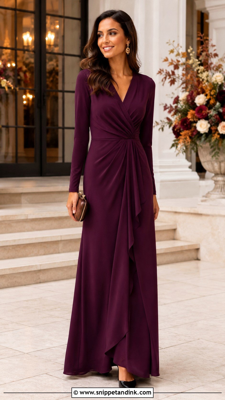Plum Long Sleeve Wedding Guest Dress - Snippet and Ink - 20 Black Tie Wedding Dresses