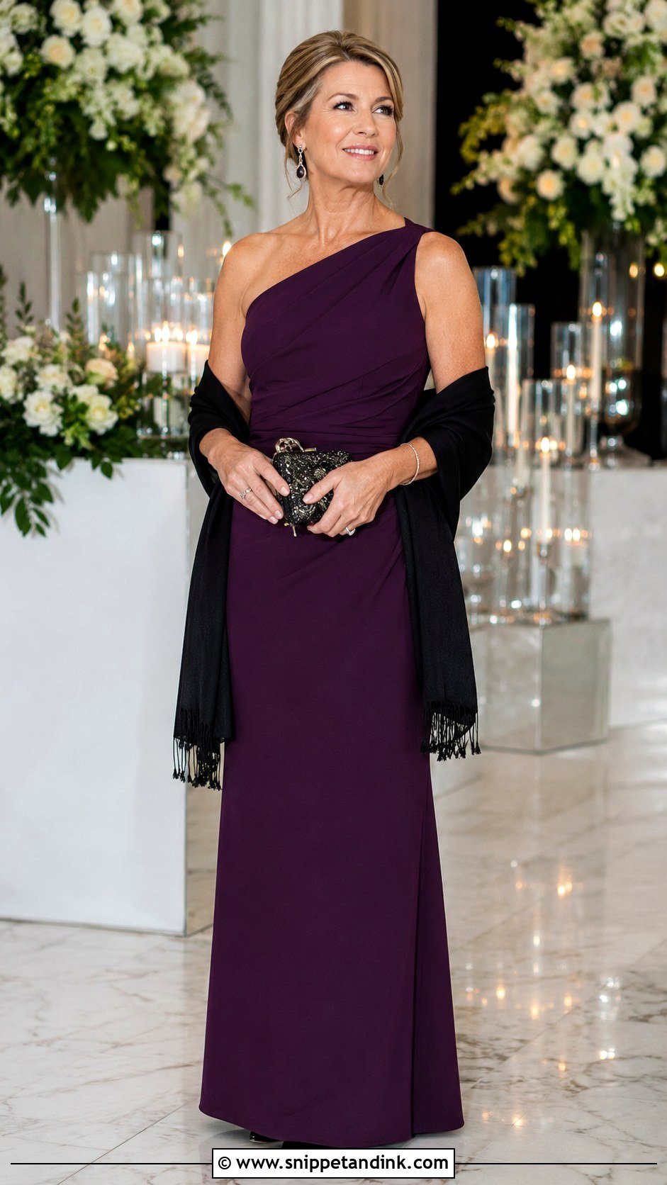 Plum One Shoulder Mother of the Groom Gown - Snippet and Ink - 20 Moms Dresses for Weddings