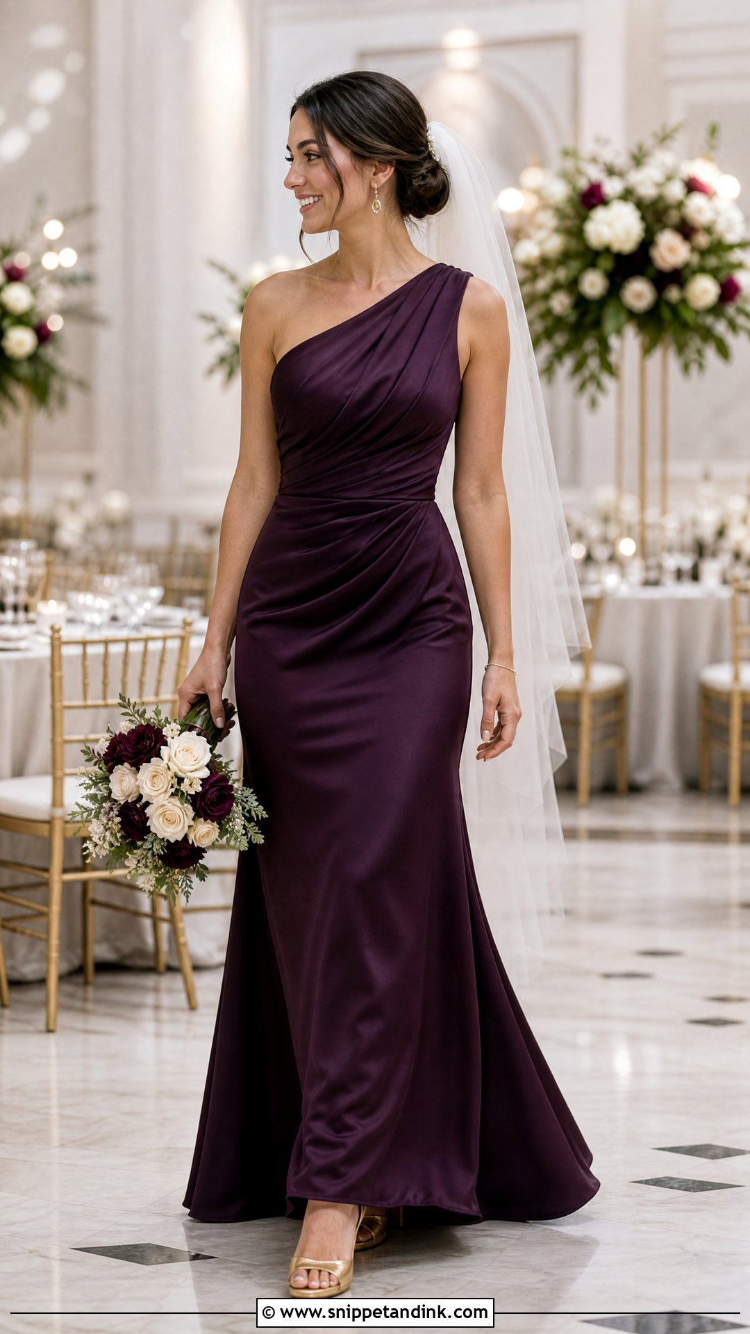 Plum One Shoulder Wedding Dress - Snippet and Ink - 20 Purple Bride Dress Ideas