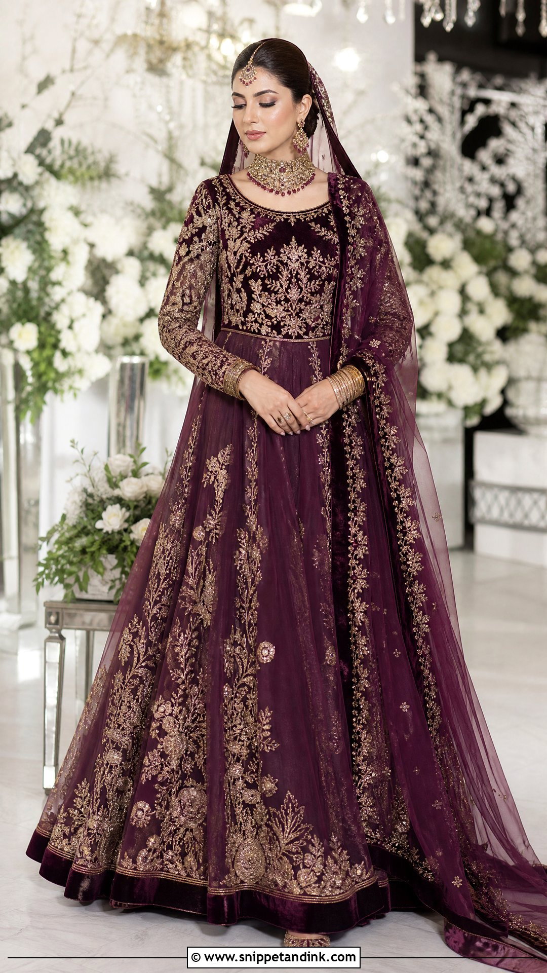 Plum Pakistani Bridal Gown With Velvet Bodice - Snippet and Ink - 20 Pakistani Bridal Gown Ideas