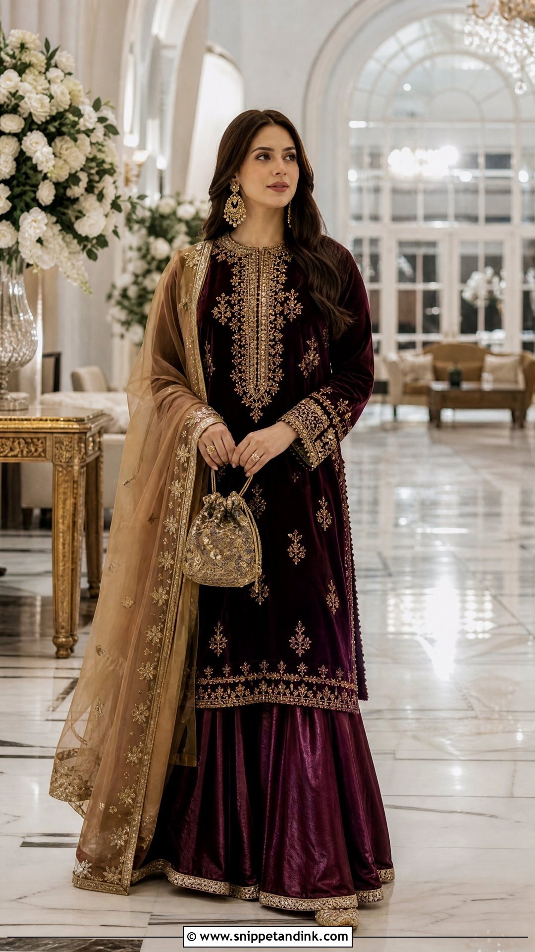 Plum Pakistani Velvet Kameez Izaar Dress - Snippet and Ink - 25 Pakistani Fancy Dresses for Wedding