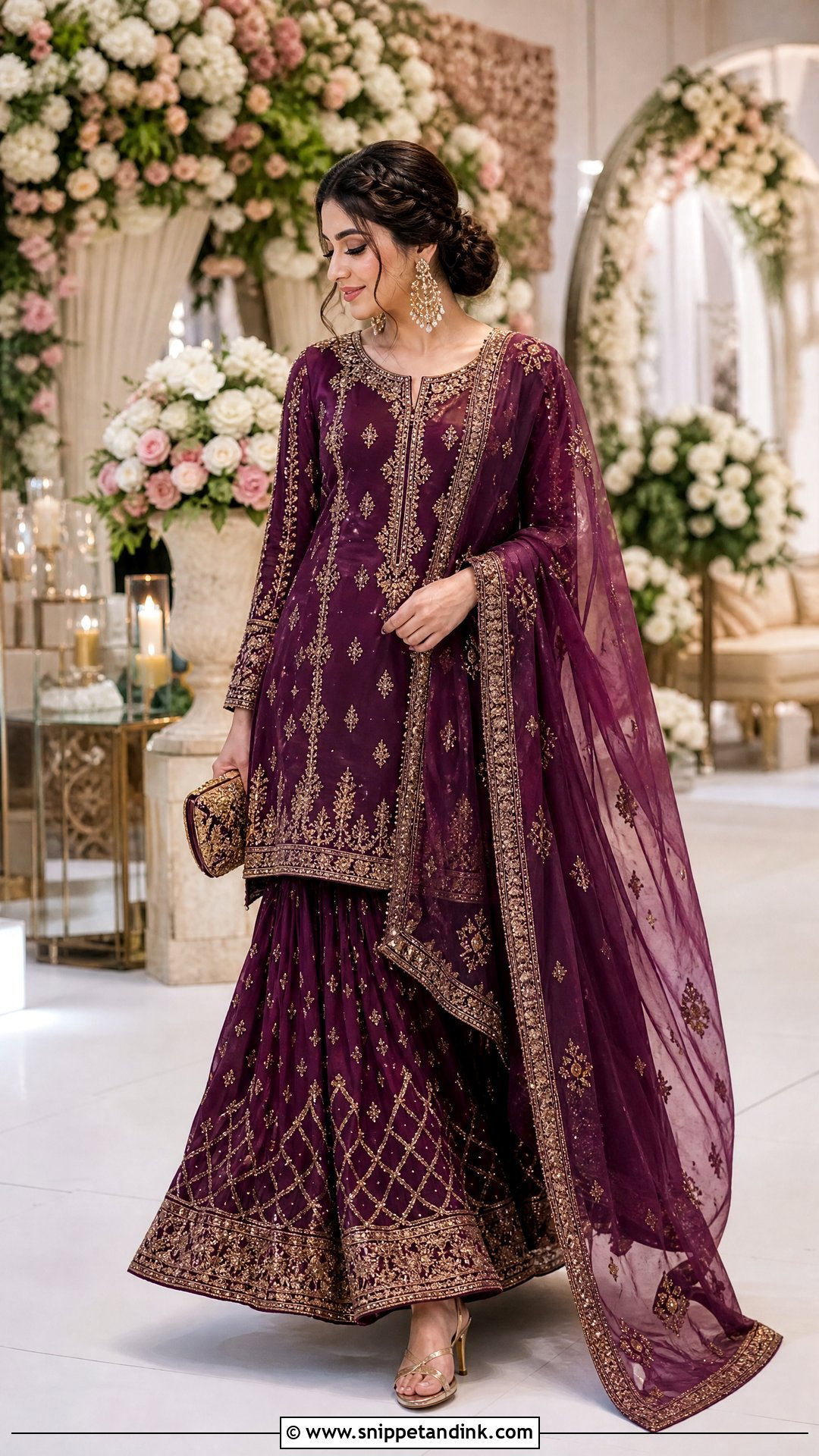 Plum Pakistani Wedding Lehenga With Long Kurti - Snippet and Ink - 25 Simple Pakistani Wedding Dress Ideas
