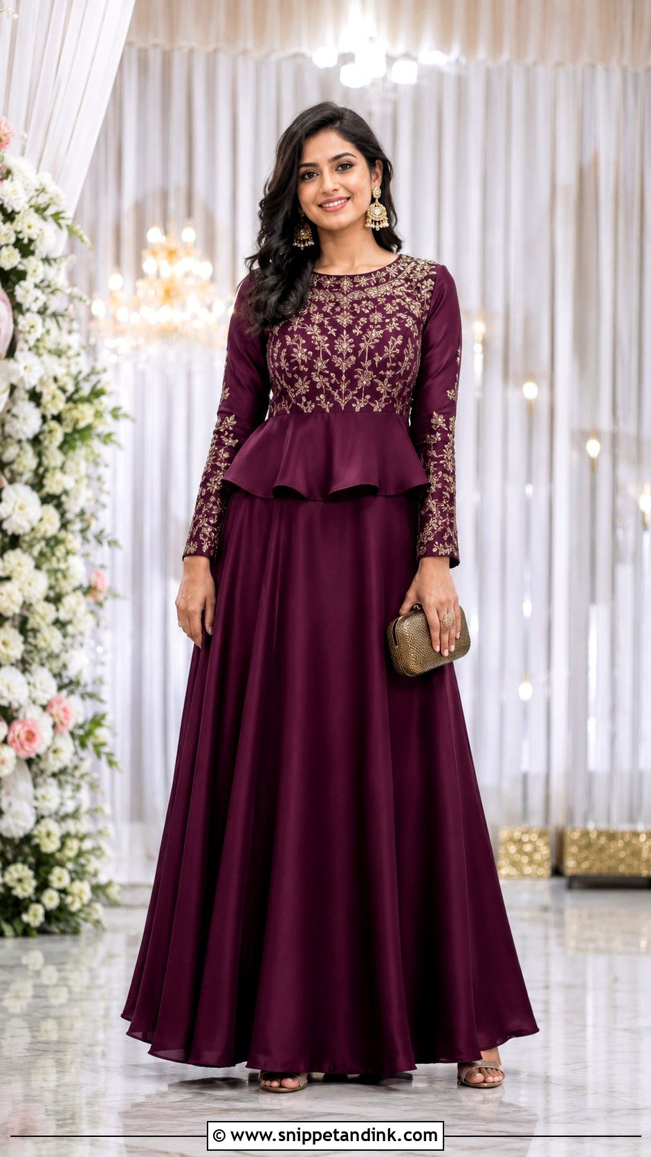 Plum Peplum Gown for Sangeet Function - Snippet and Ink - 20 Gown for Sangeet Function Ideas