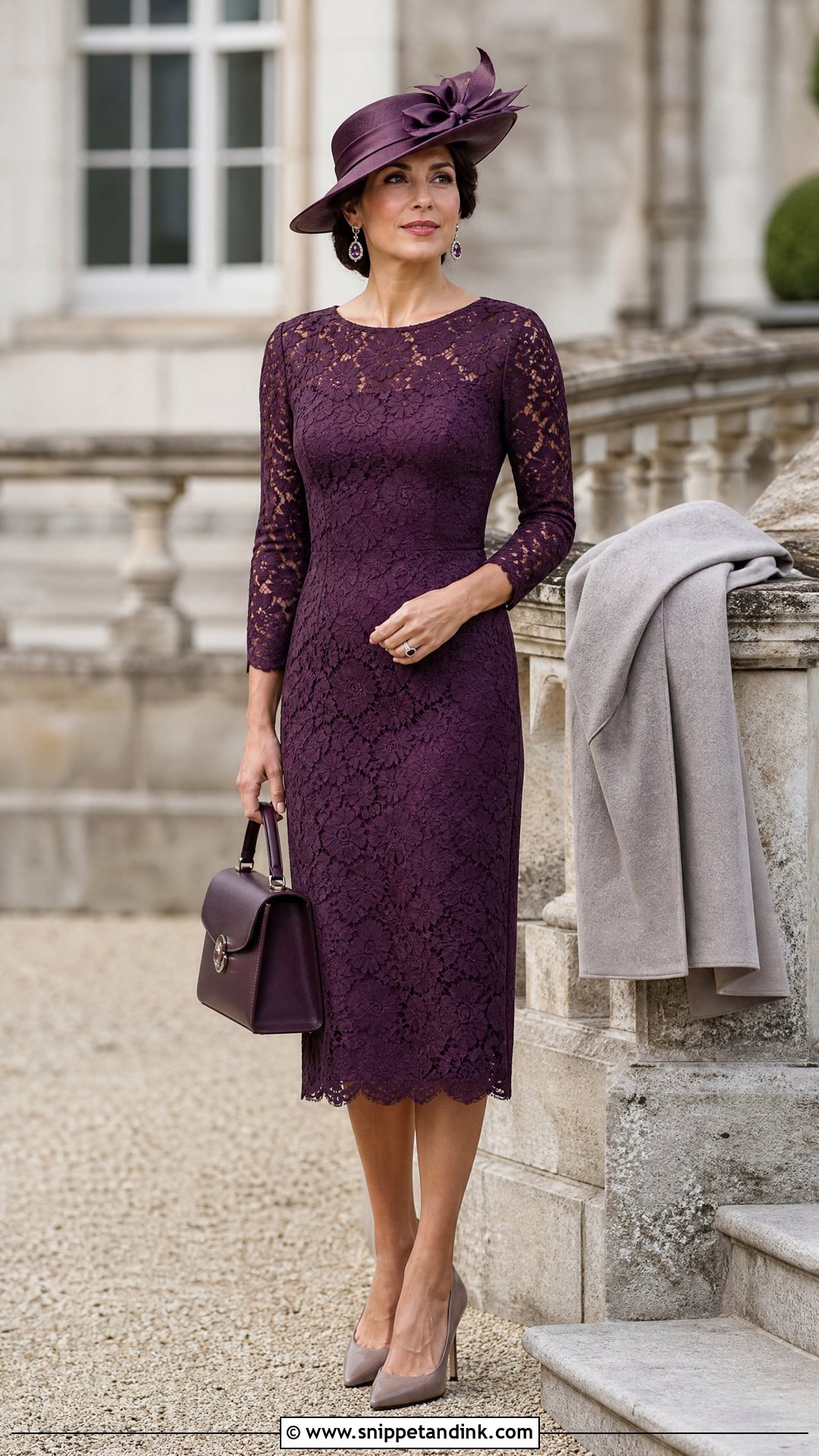 Plum Royal Wedding Lace Dress Outfit - Snippet and Ink - 20 Royal Wedding Outfits