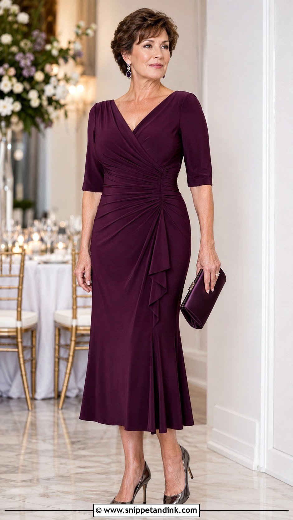 Plum Ruched Bridal Mom Dress - Snippet and Ink - 20 Bridal Mom Dress Ideas