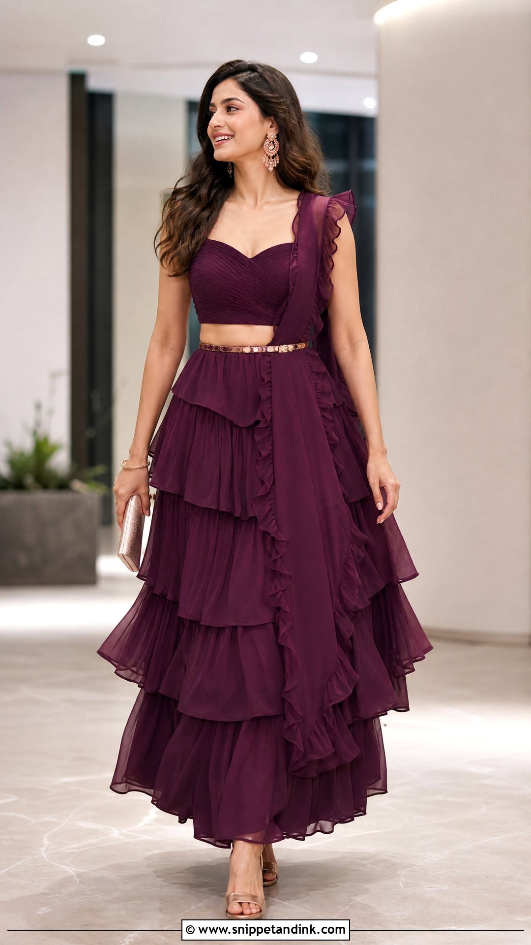 Plum Ruffle Party Lehenga - Snippet and Ink - 20 Party Lengha Ideas