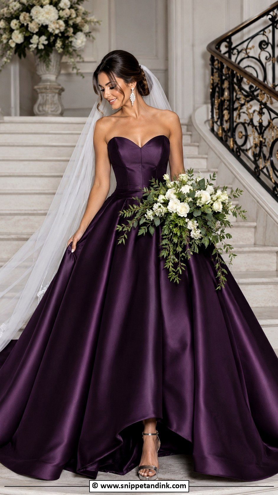 Plum Satin Ball Gown Wedding Dress - Snippet and Ink - 30 Purple Wedding Dress Ideas