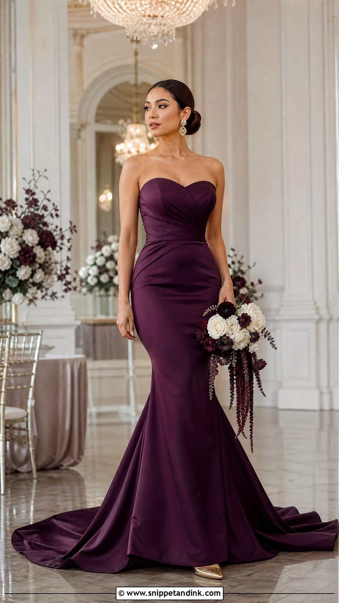 Plum Satin Mermaid Wedding Dress - Snippet and Ink - 25 Purple Wedding Dresses