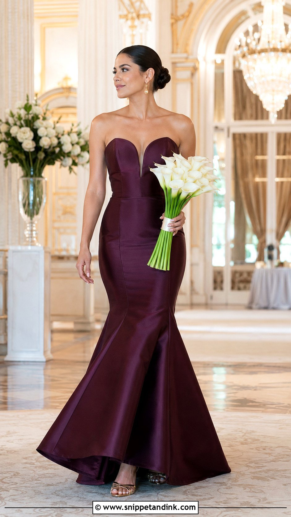 Plum Satin Purple Wedding Dress With Gold Accessories - Snippet and Ink - 20 Purple Wedding Dress the Bride Ideas