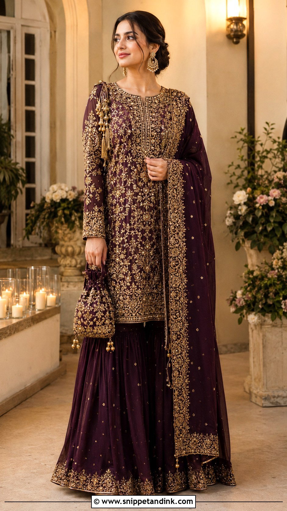 Plum Sharara Pakistani Baraat Dress - Snippet and Ink - 20 Pakistani Cousin Wedding Dress Ideas