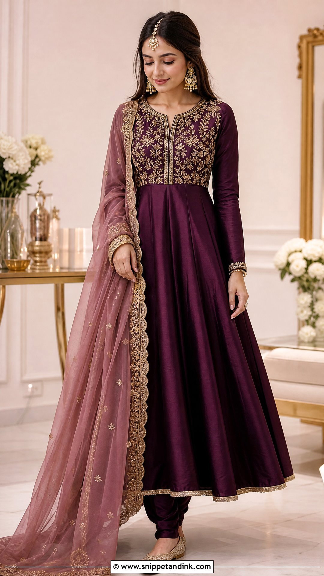 Plum Silk Anarkali And Churidar - Snippet and Ink - 20 Pakistani Silk Wedding Dress Ideas