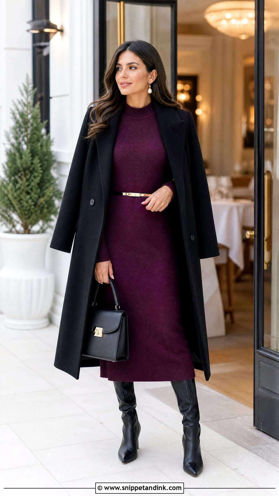 Plum Sweater Midi Dress Winter Wedding Outfit - Snippet and Ink - 20 Semi Formal Winter Wedding Attire Ideas