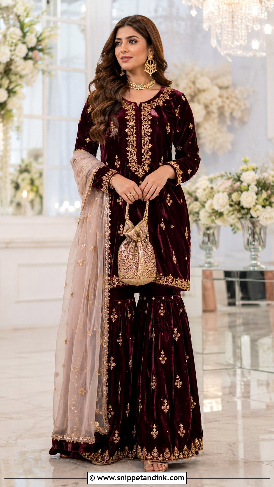 Plum Velvet Gharara Dress - Snippet and Ink - 30 Pakistani Wedding Dress Ideas