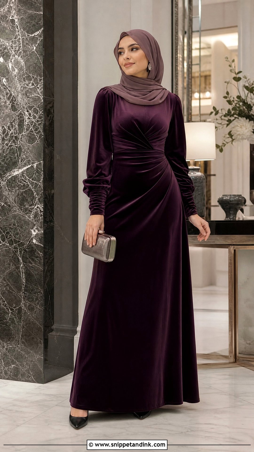 Plum Velvet Hijab Formal Dress - Snippet and Ink - 25 Hijab Formal Dress Ideas
