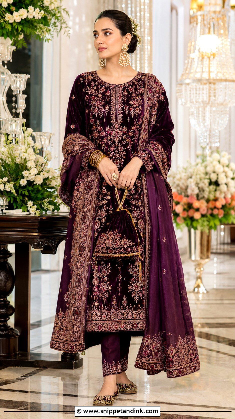 Plum Velvet Kashmiri Winter Wedding Suit - Snippet and Ink - 20 Kashmiri Wedding Dress Ideas