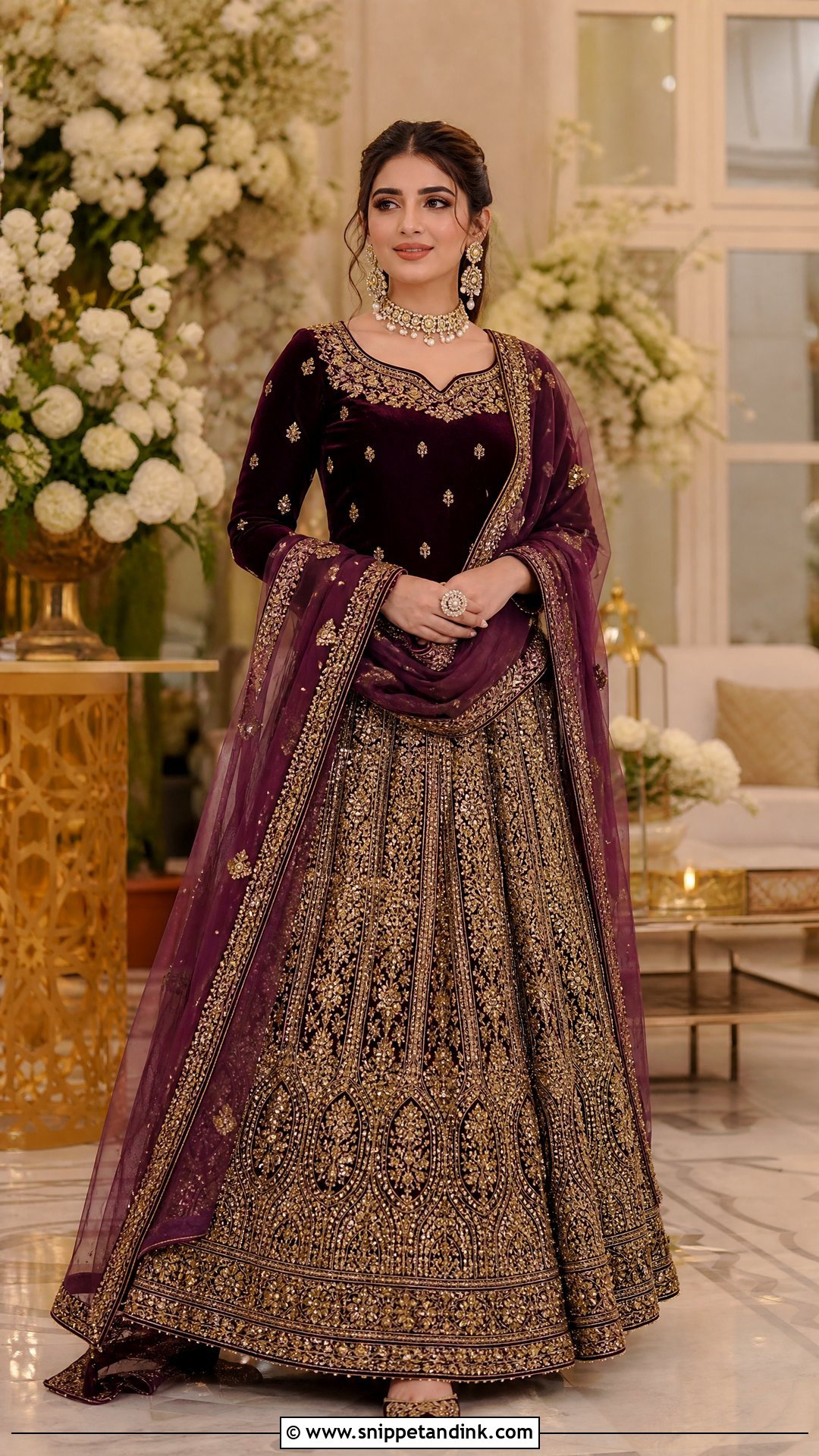 Plum Velvet Sangeet Lehenga - Snippet and Ink - 20 Pakistani Bridal Sangeet Outfit Ideas