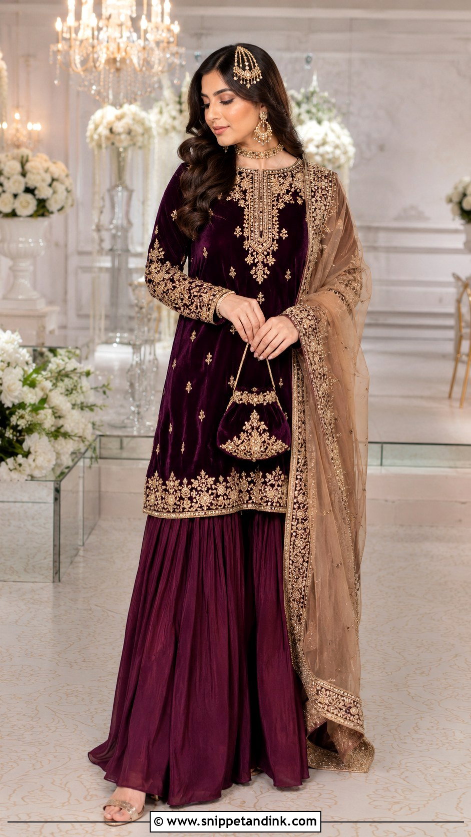 Plum Velvet Sharara Mangni Dress - Snippet and Ink - 20 Mangni Dress Pakistani Bridal Ideas