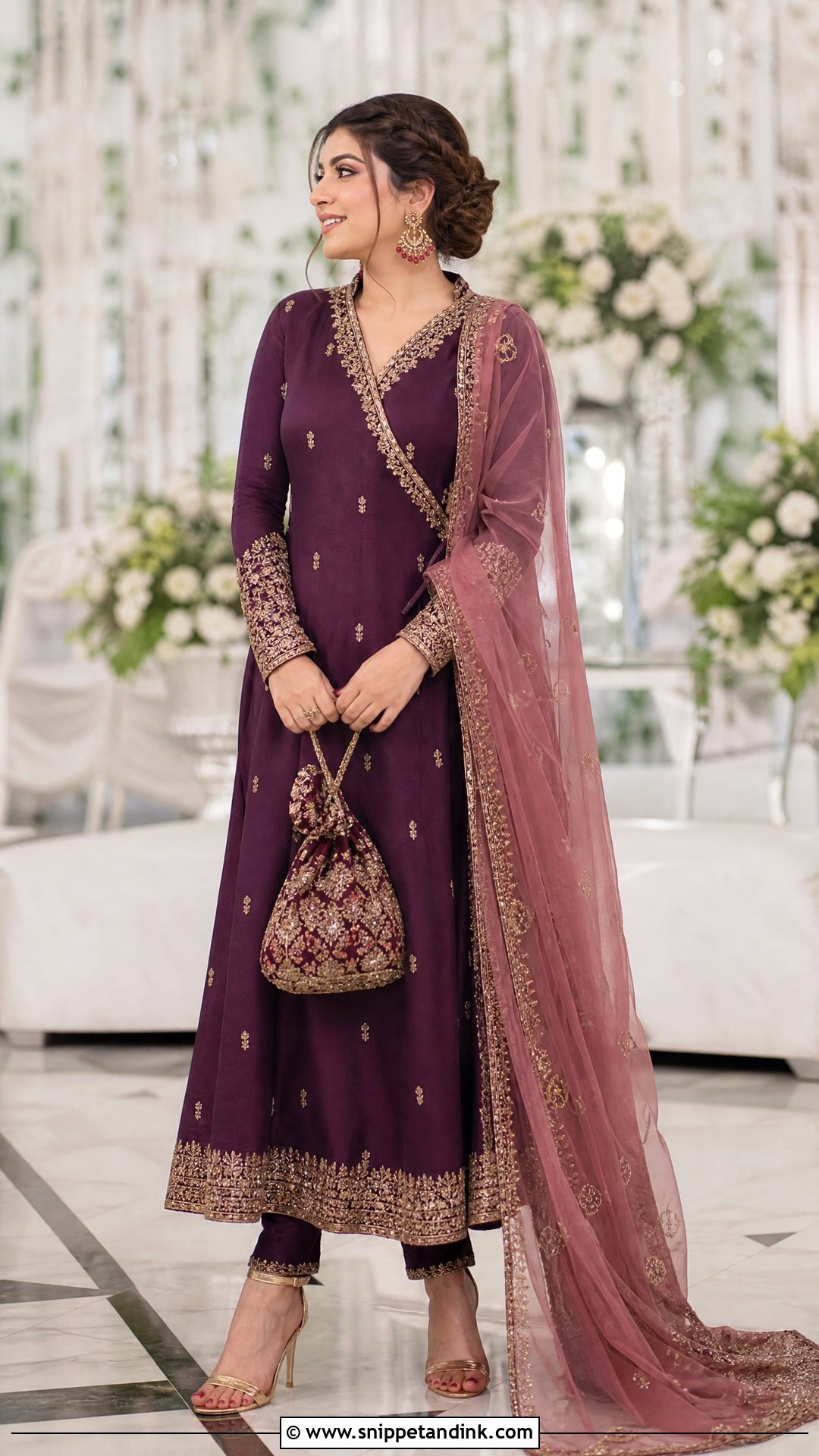 Plum Walima Dress With Long Angrakha - Snippet and Ink - 25 Walima Dress for Bride Sister Ideas