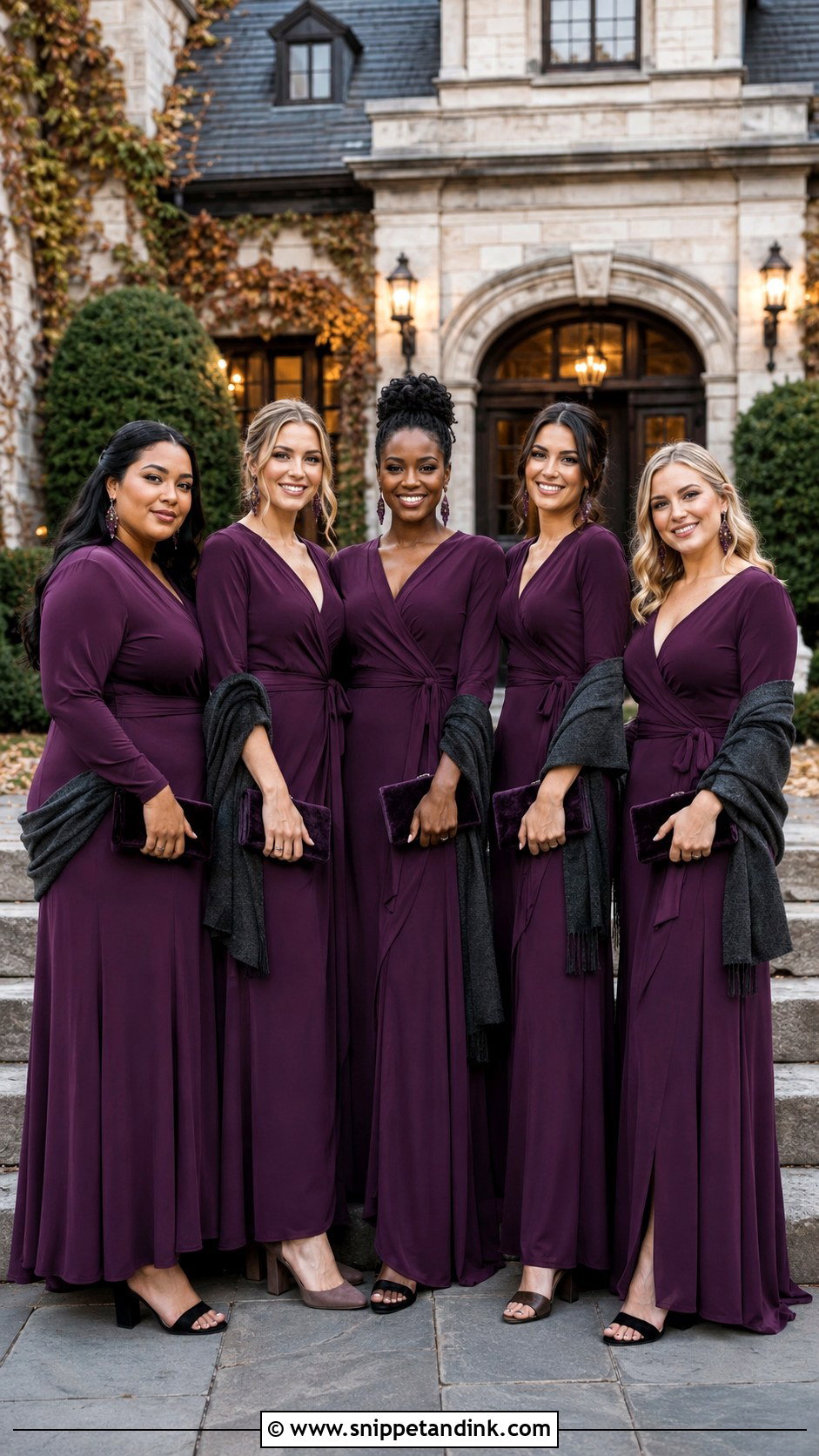 Plum Wrap Bridal Party Attire - Snippet and Ink - 20 Fall Bridal Party Attire Ideas