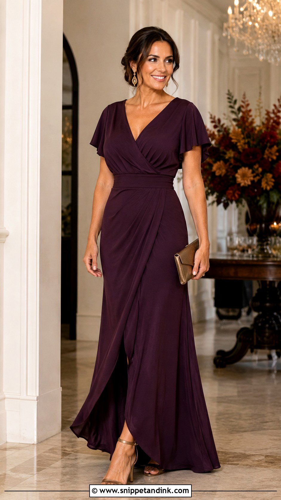 Plum Wrap Front Wedding Guest Gown - Snippet and Ink - 20 Long Gown for Wedding Ideas