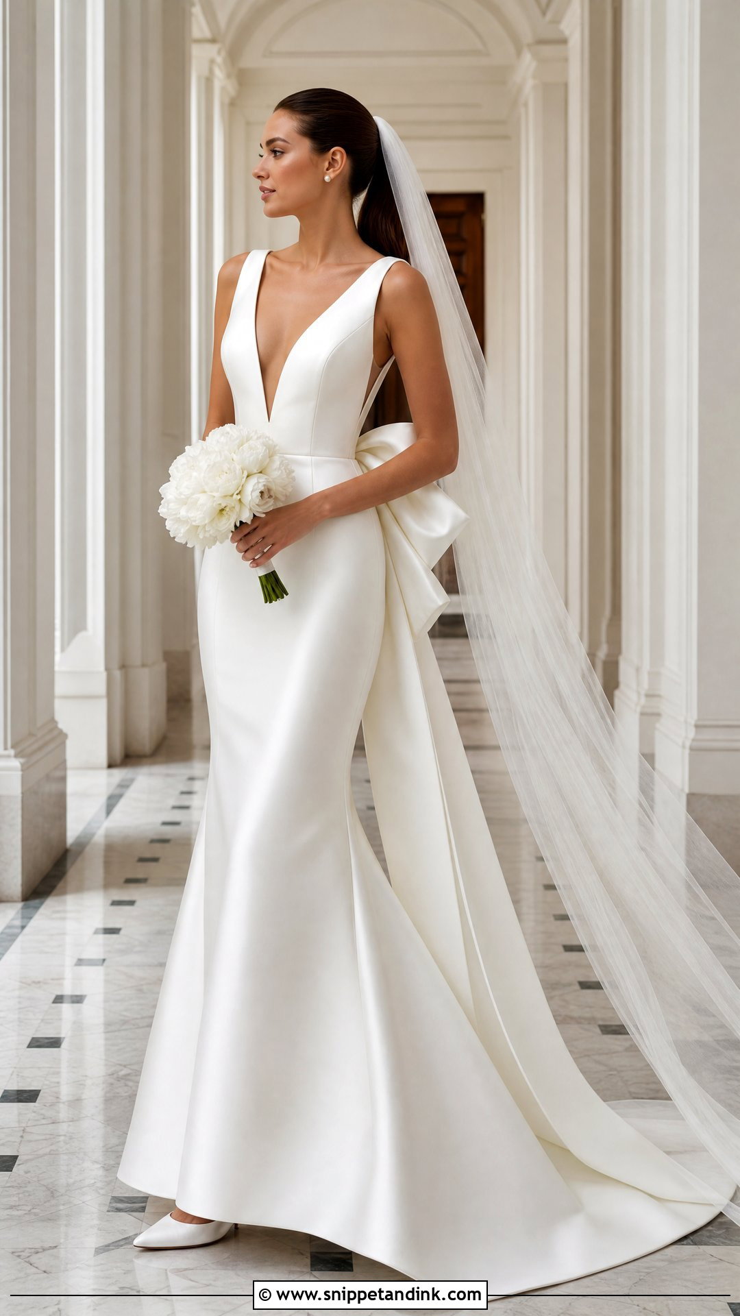 Plunge Neck Wedding Dress With Bow - Snippet and Ink - 20 Plunge Neck Wedding Dress Ideas