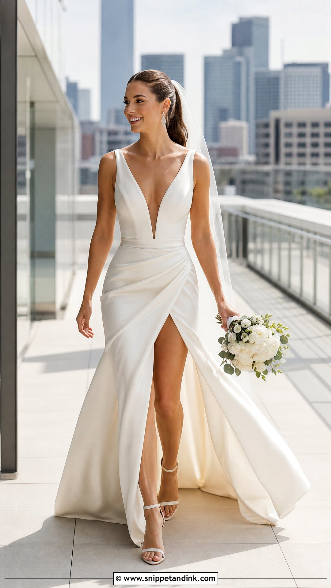 Plunge Neck Wedding Dress With Slit - Snippet and Ink - 20 Plunge Neck Wedding Dress Ideas