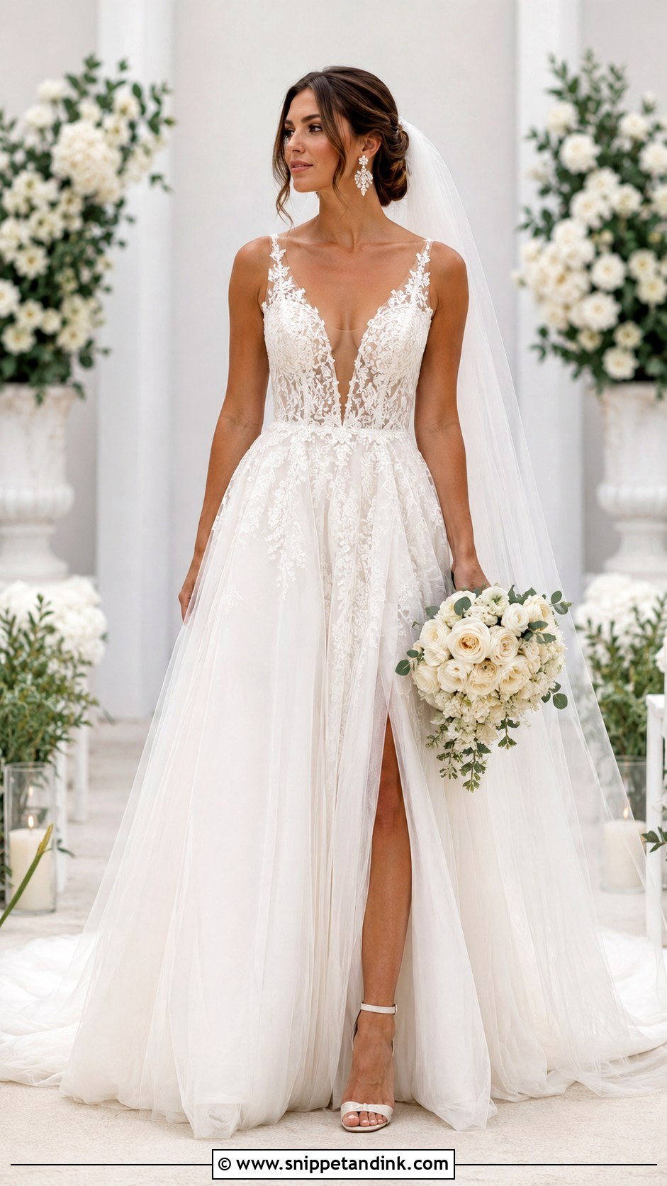 Plunging Illusion Neckline Wedding Dress - Snippet and Ink - 25 Illusion Neckline Wedding Dress Ideas