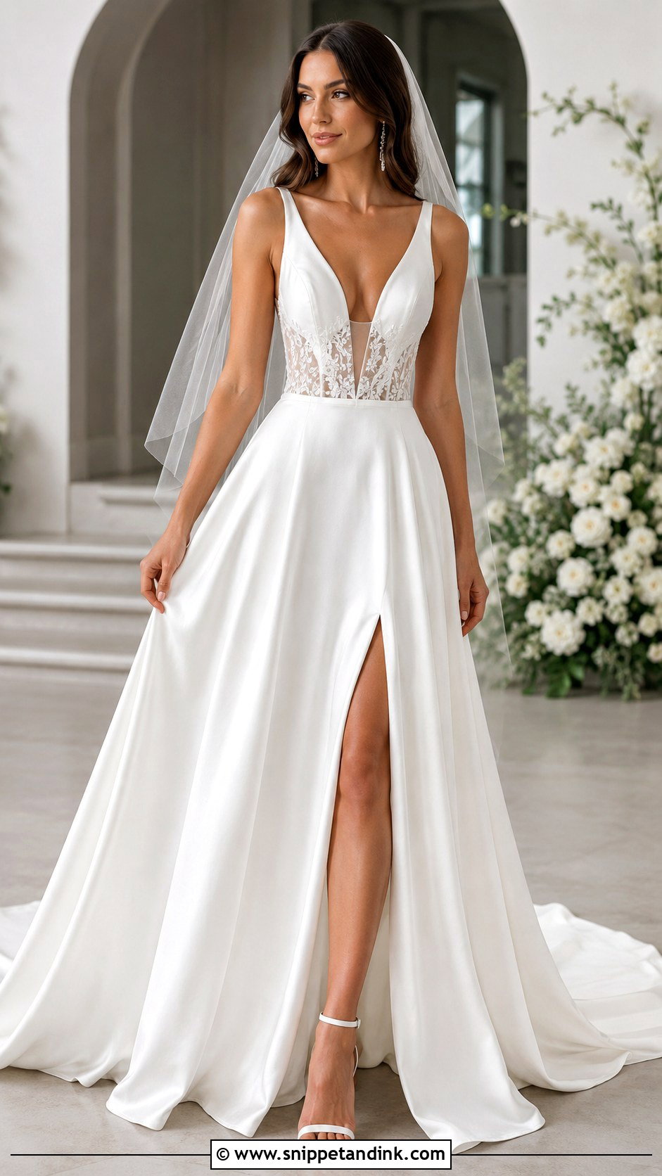 Plunging Neck A Line Wedding Dress With Supportive Straps - Snippet and Ink - 20 A Line Wedding Dress with Straps Ideas