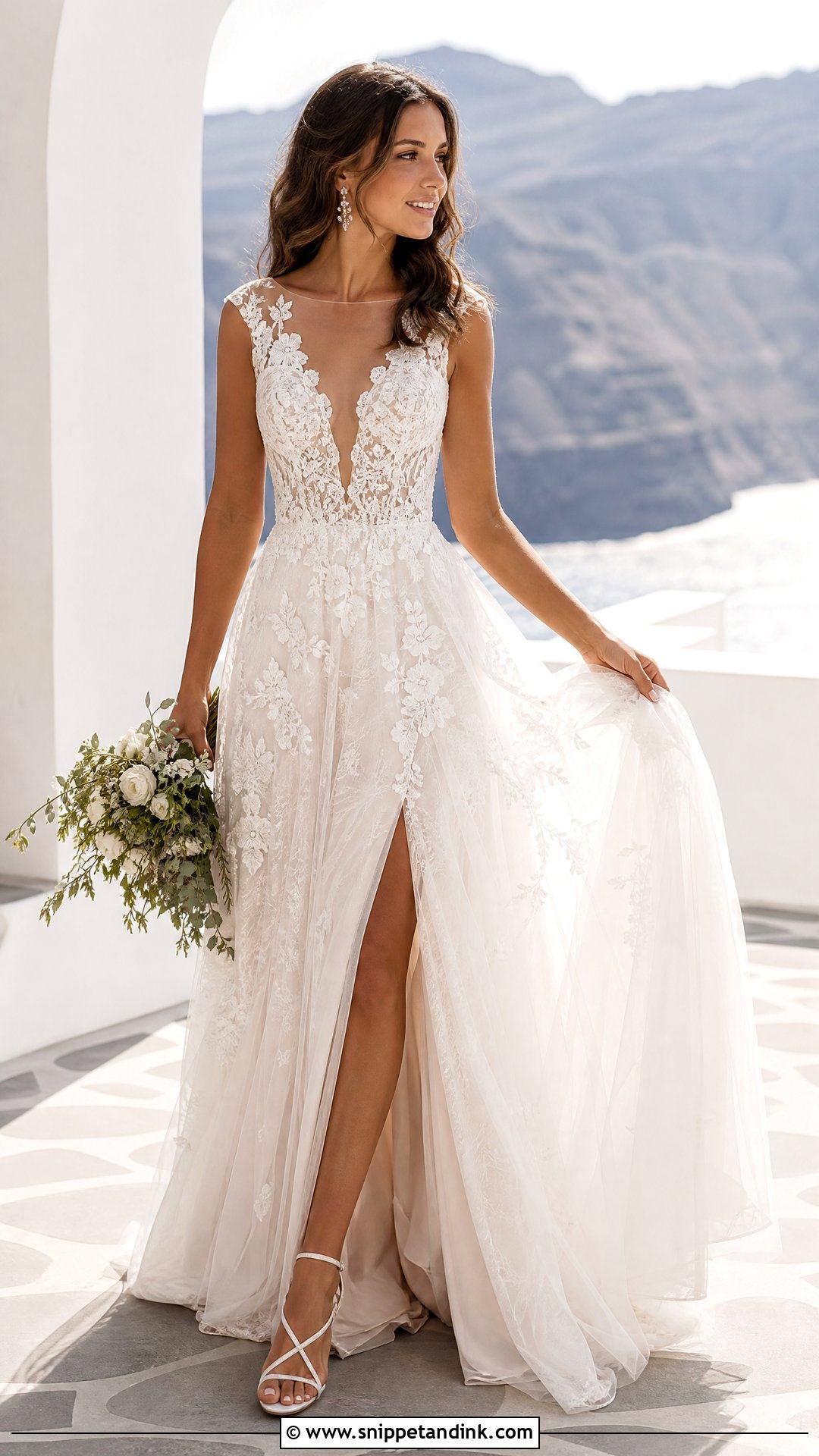 Plunging Neck Boho Lace Wedding Dress - Snippet and Ink - 25 Boho Lace Wedding Dress Ideas