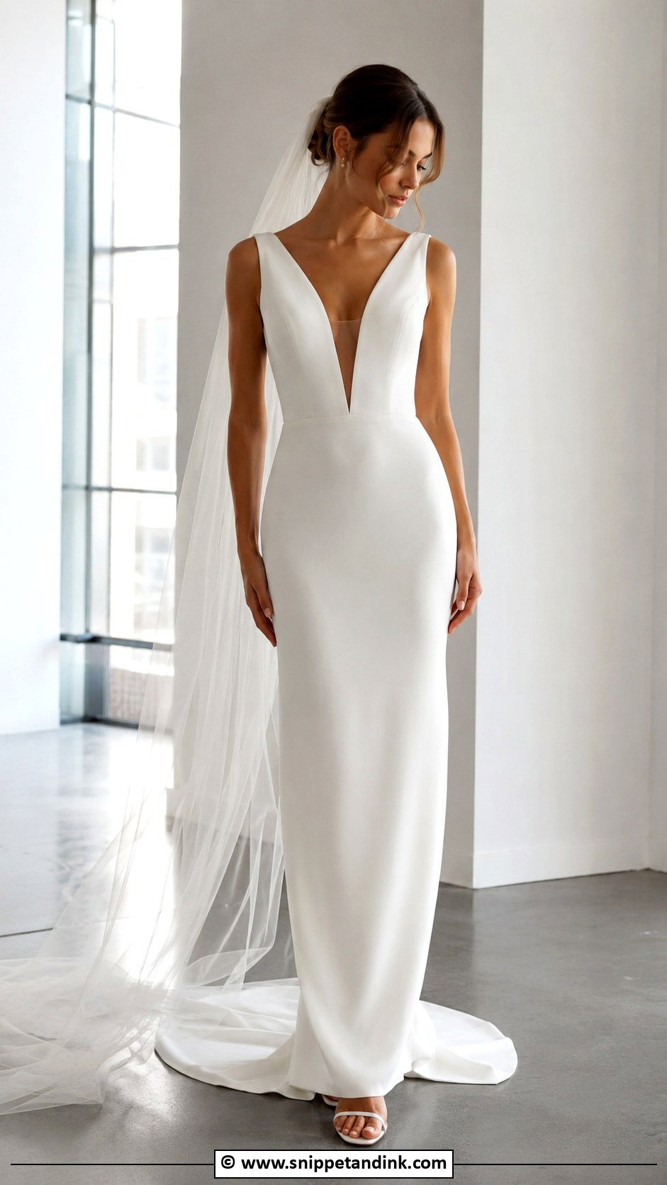 Plunging Neck Column Wedding Dress - Snippet and Ink - 25 Column Wedding Dress Ideas