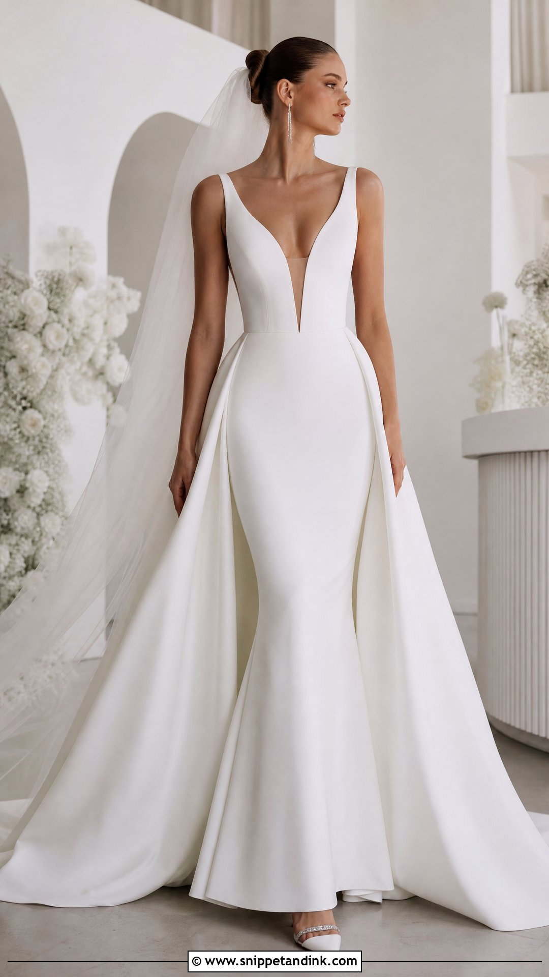 Plunging Neck Crepe Wedding Dress - Snippet and Ink - 20 Neck Wedding Dress Ideas