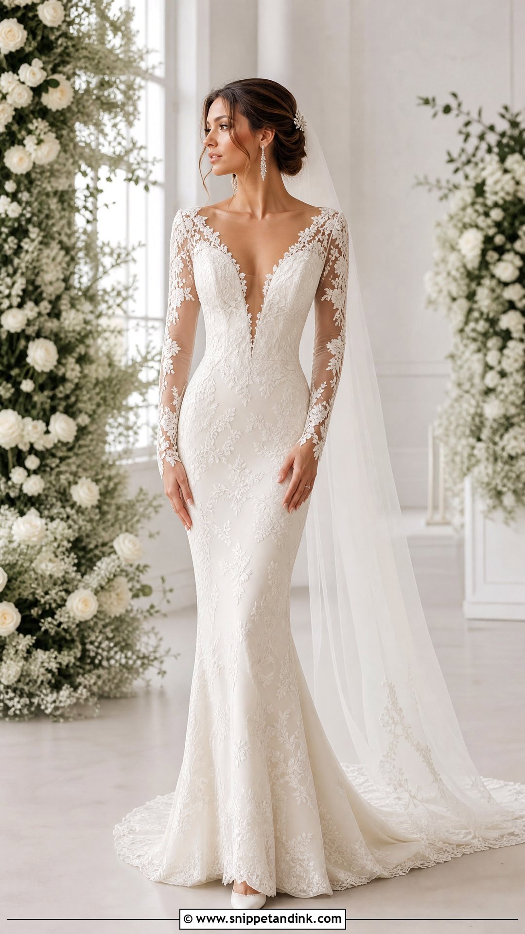 Plunging Neck Fitted Wedding Dress - Snippet and Ink - 20 Tight Fitted Wedding Dress Ideas