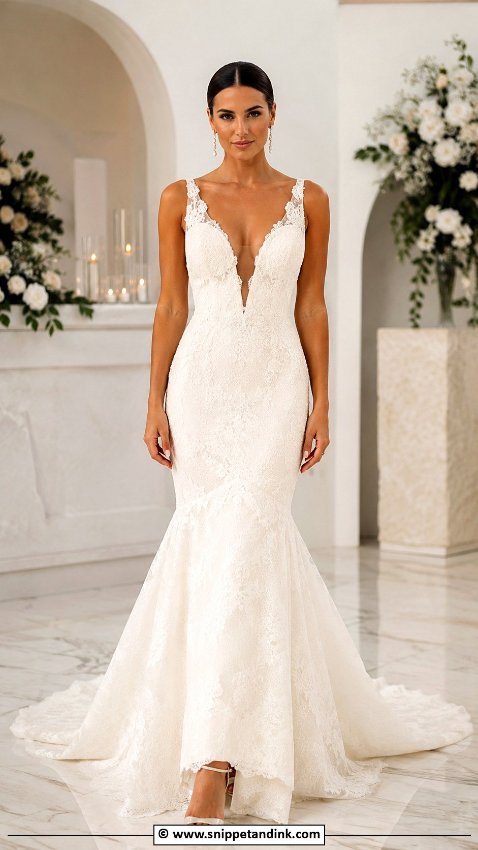 Plunging Neck Mermaid Wedding Dress - Snippet and Ink - 25 Elegant Mermaid Wedding Dress Ideas