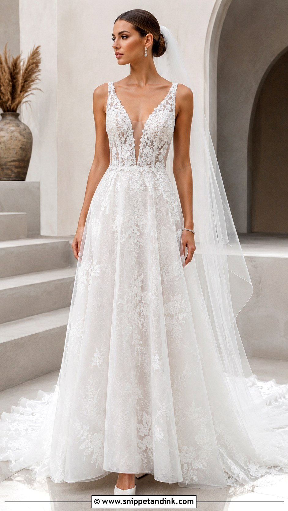 Plunging Neck Mesh Wedding Dress - Snippet and Ink - 20 Mesh Wedding Dress Ideas