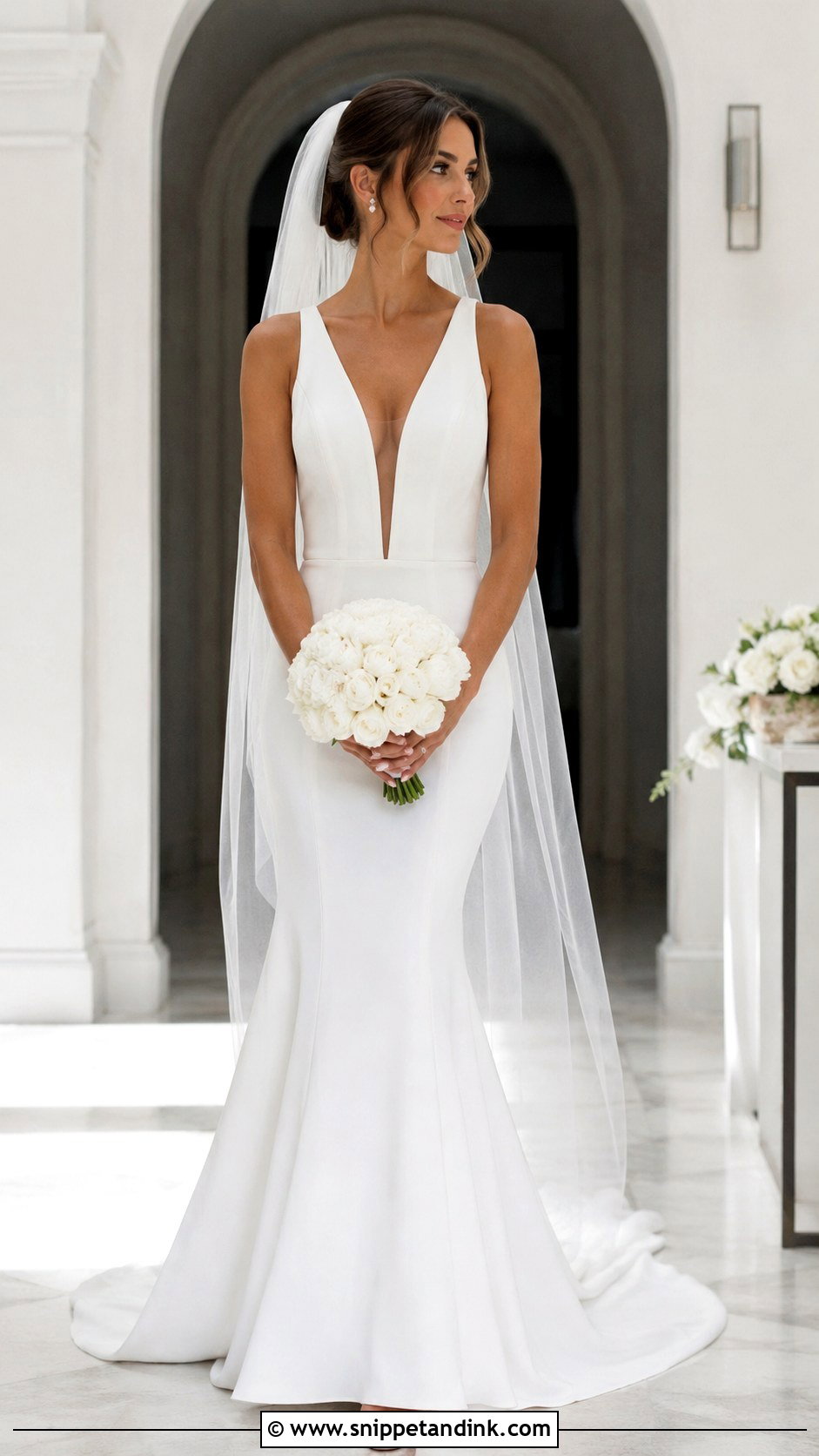 Plunging Neck Siren Wedding Dress - Snippet and Ink - 30 Siren Wedding Dress Ideas