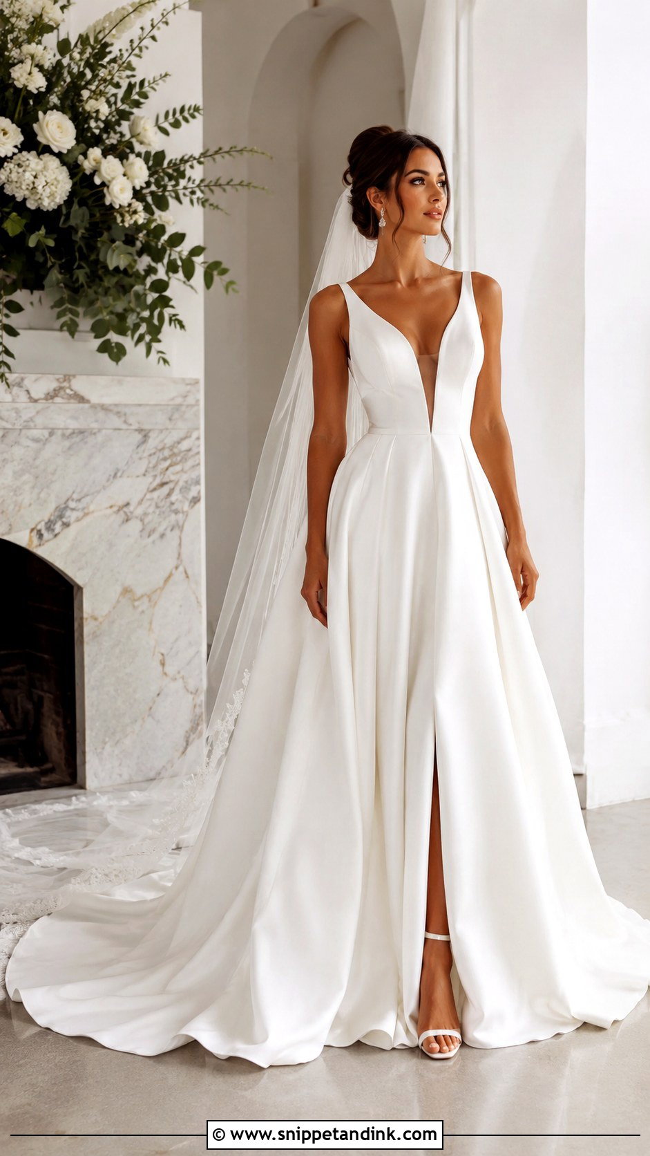 Plunging Neckline Cathedral Wedding Dress - Snippet and Ink - 30 Cathedral Wedding Dress Ideas