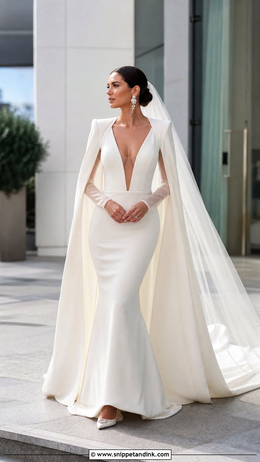 Plunging Neckline Crepe Wedding Dress - Snippet and Ink - 20 Hollywood Glam Wedding Dress Ideas