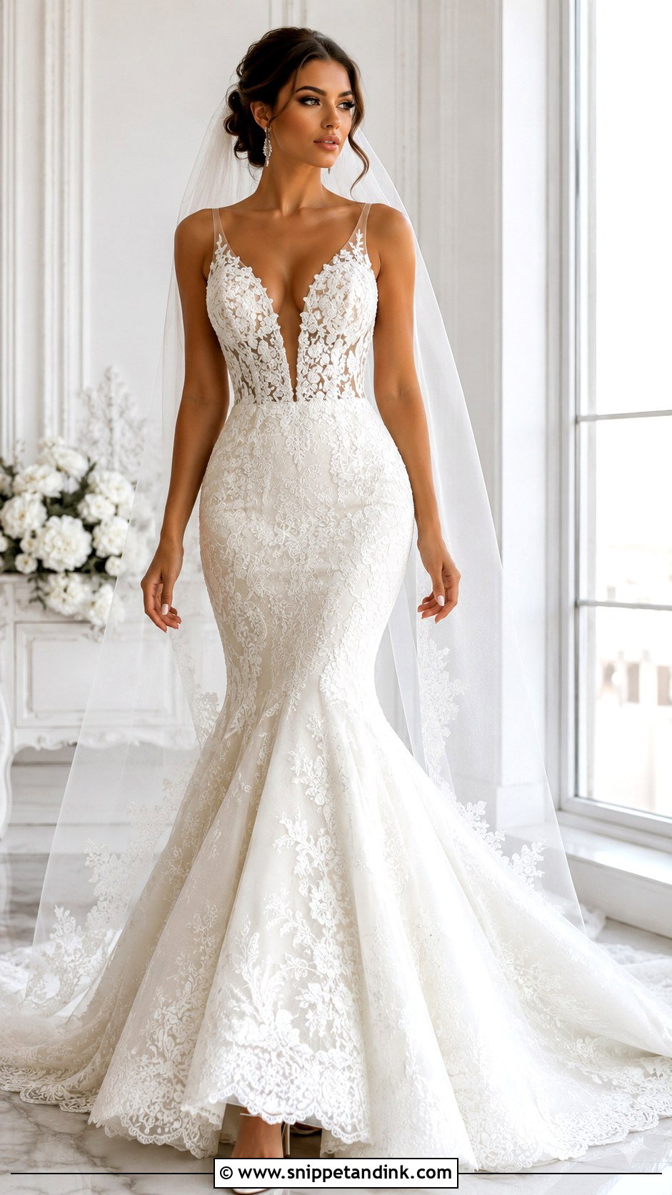 Plunging Neckline Mermaid Bridal Dress - Snippet and Ink - 25 Mermaid Bridal Dress Ideas