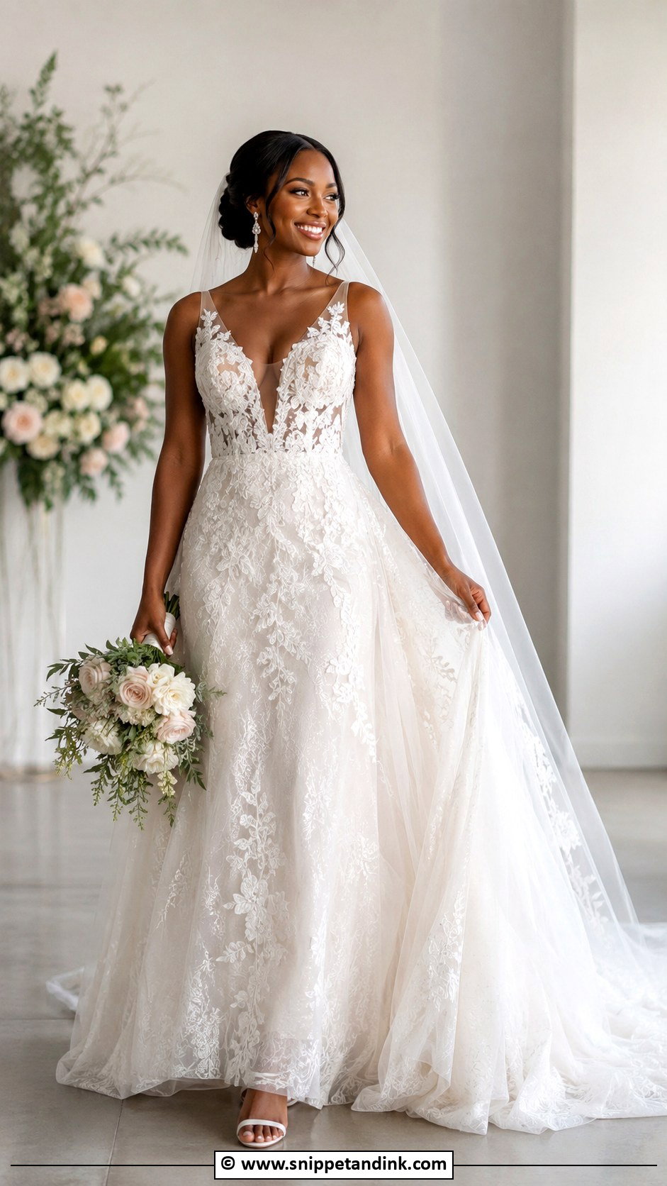 Plunging Neckline Wedding Dress - Snippet and Ink - 30 Wedding Dresses Black Women