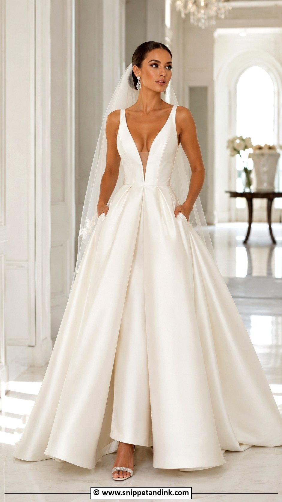 Plunging Neckline Wedding Dress - Snippet and Ink - 25 Glam Wedding Dress Ideas